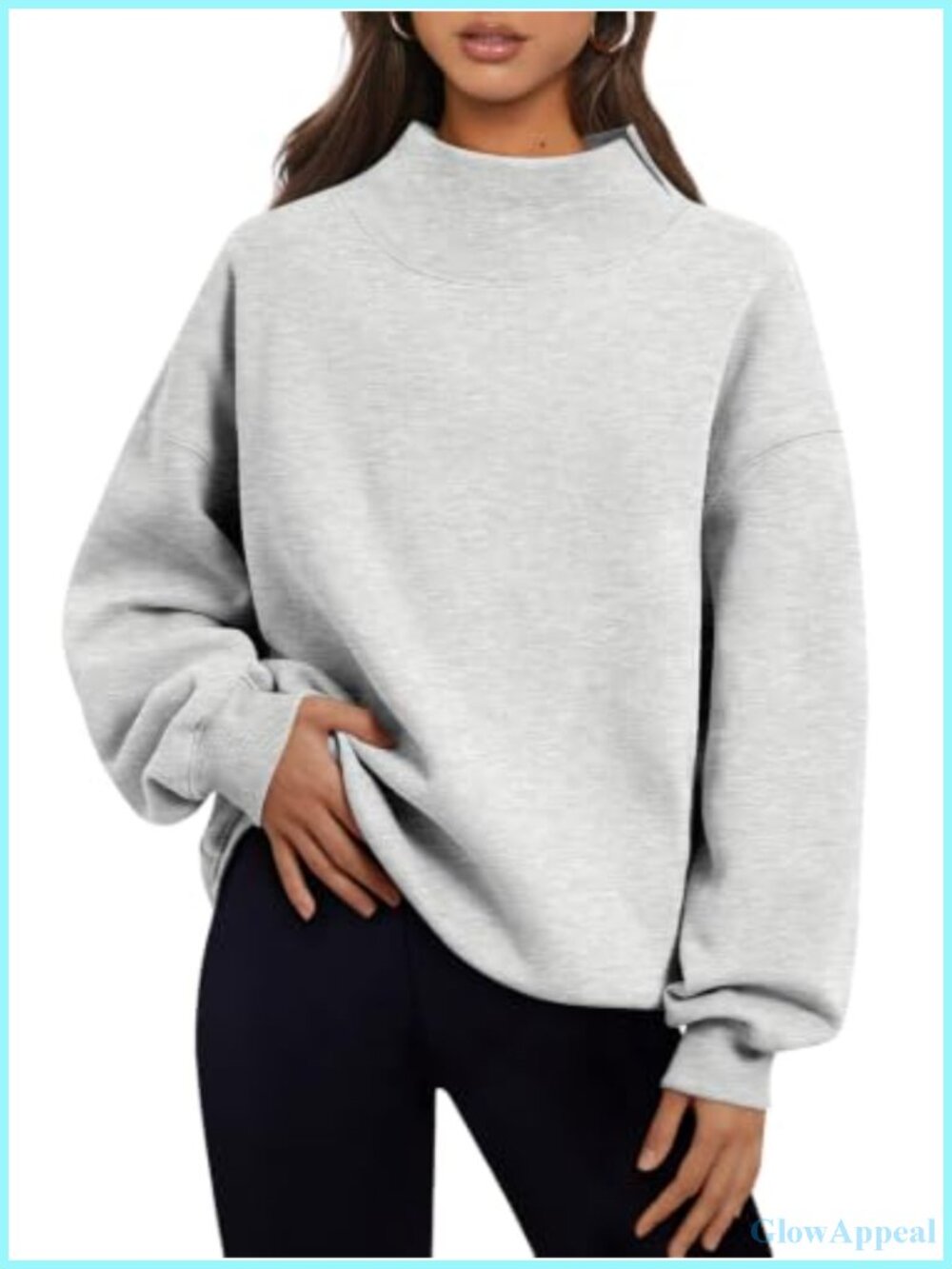 Oversized Mock Neck Sweatshirt Fleece Lined Pullover Fall Outfit
